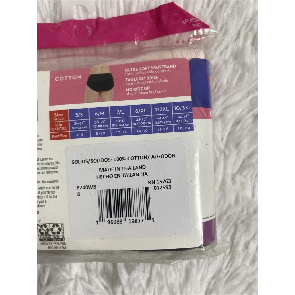 8 Hanes Briefs Panties Size XL 4 Packs Pink Black Cool Comfort 100% Cotton